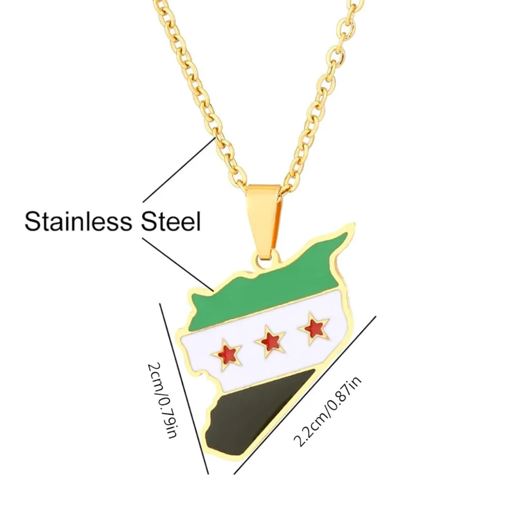 Stainless Steel Syria Map Pendant Necklace Gold Silver Color Fashion Syria Map Pendant Keychain For Women Men Holiday Party Gift