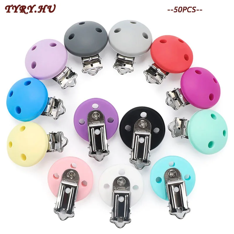 TYRY.HU-chupete de silicona de forma redonda, 50 piezas, Clip de silicona sin BPA, cadena de chupete para bebé, accesorios preferidos