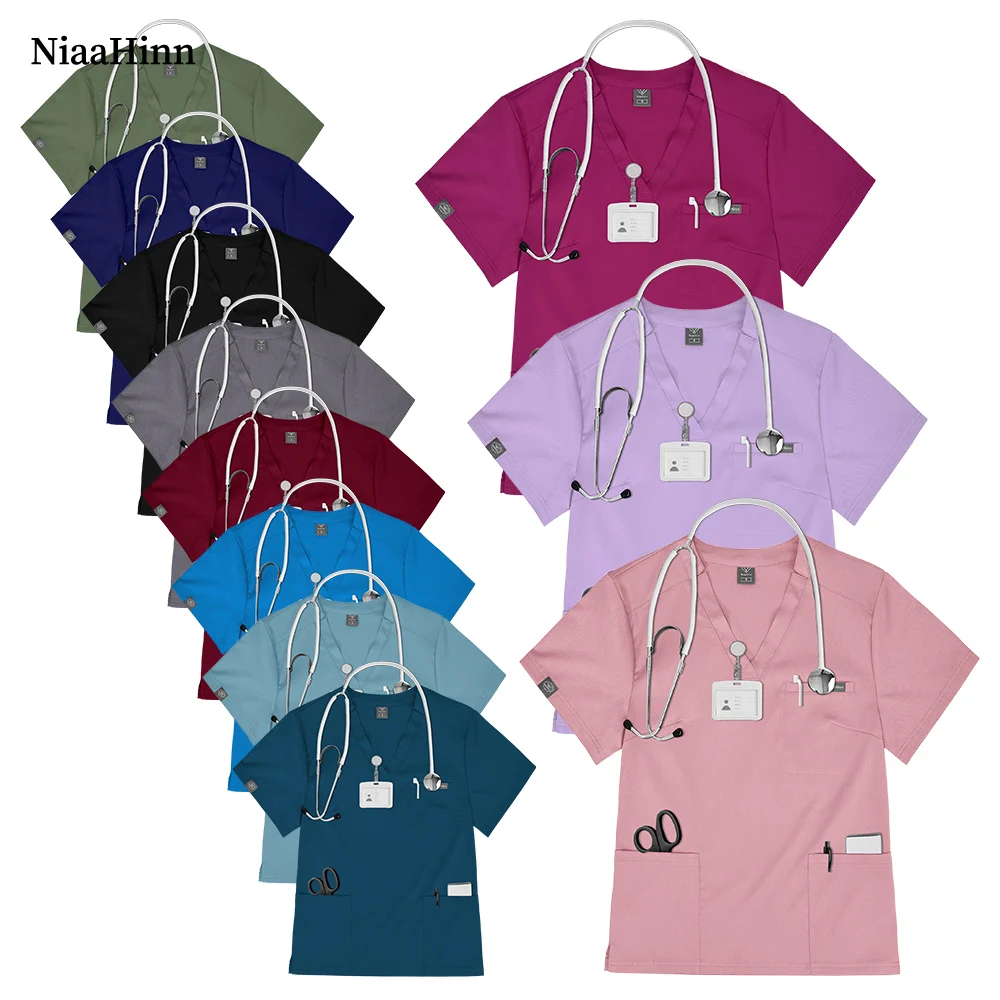

Nurse Scrub T-Shirt Medical Uniform Pharmacist Workwear Women Men Nursing Dentist Tops Classic V Neck Scrub Tops Surgical Blouse