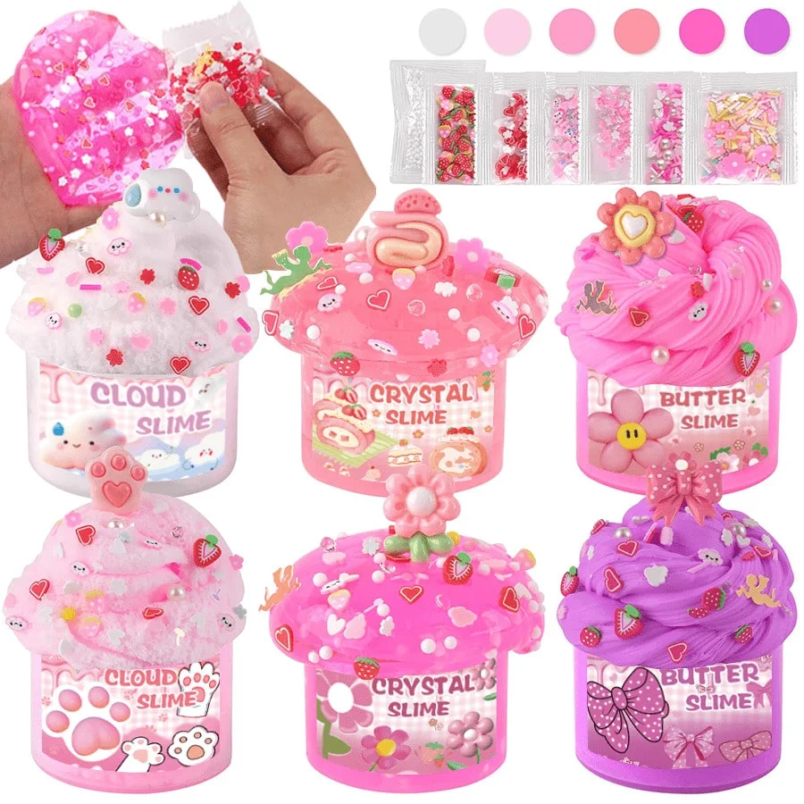 6 Pack Slimes, Pink Slime Kit, Cloud Slime Kit For Girls,Toys For Girls And Boys, For Kids Slime Set Party Kit