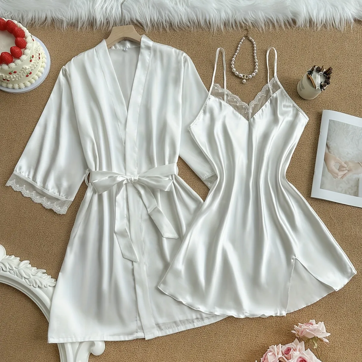 

Silky Satin Women Pajamas Set V-Neck Sleepwear plus Size Bath Robe Summer Wear Sexy Comfortable Dress Solid Pajamas For Women