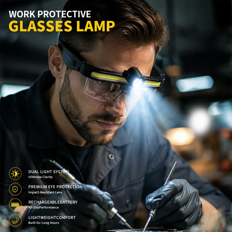 Multifunctional Headlamp Work Light Type-C Rechargeable 180° Adjustable 5 Modes Waterproof Glasses Light for Repair Emergency