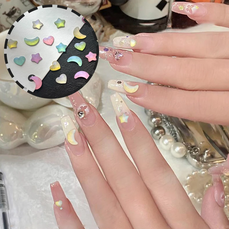 Pièces de luxe pour Nail Art, étoile d'amour, lune, résine cristal, manucure, strass à dos plat, fournitures de décoration, breloques, 20 pièces