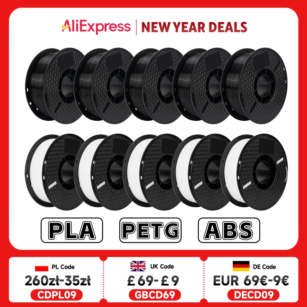 KINGROON 10KG PLA/ABS/PETG filamento 1,75mm negro blanco gris, venta al por mayor 10 rollos de plástico PLA ABS PETG para impresora 3D