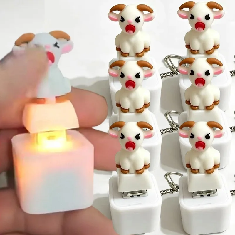 Squeaking Goat Keyboard Keychains for Adults Rechargeable Keyboard Clicker Keychain Scream Sound LED Light Stress Relief Keyring