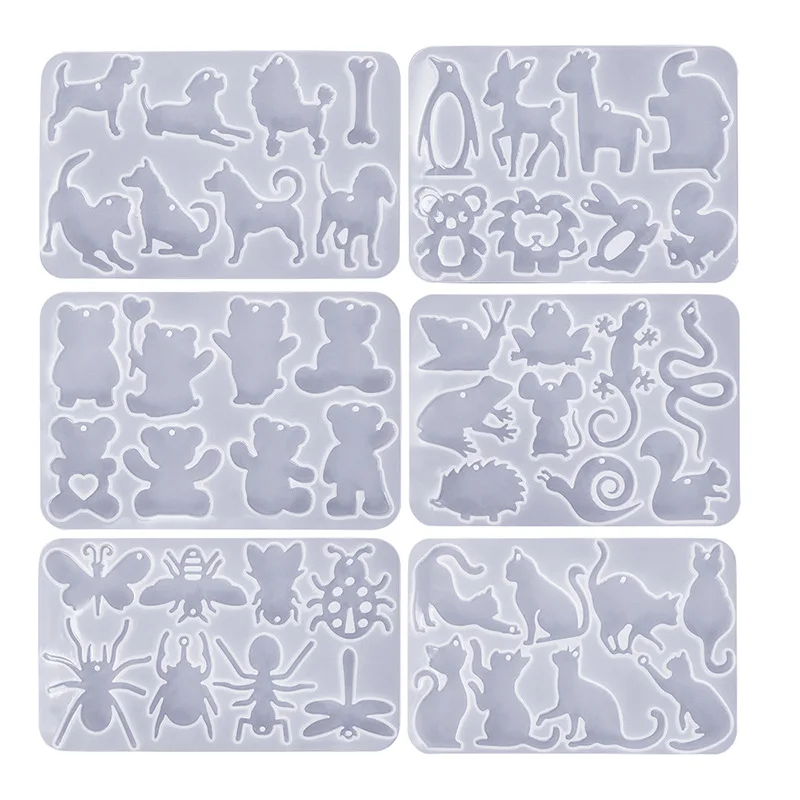 DIY Pet Tag Making Resin Mold Jewelry Silicone Molds Cat Bear Dog Shapes for Keychain Jewelry Craft Supplies Mould