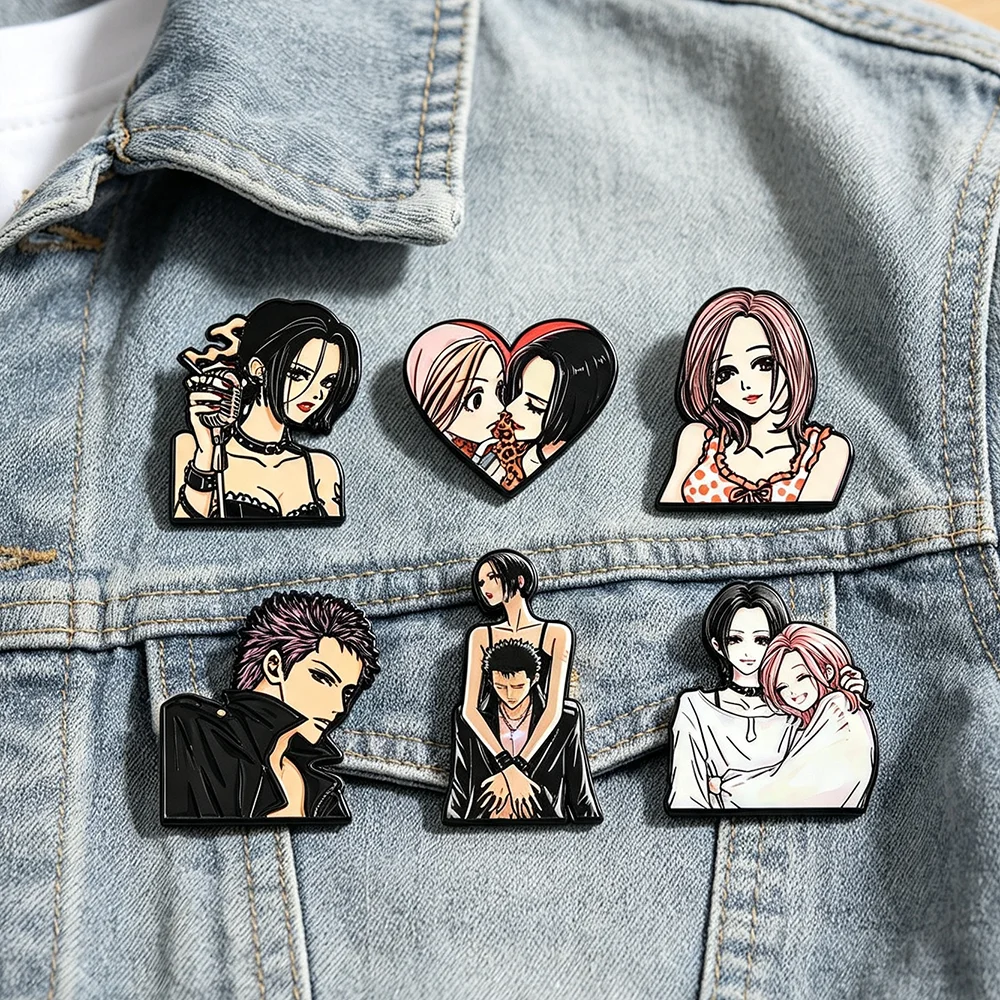 6Pcs Cool Girls Manga NANA Cartoon Character Enamel Pins Set Alloy Metal Lapel Badges for Bag Backpack Clothes Decor