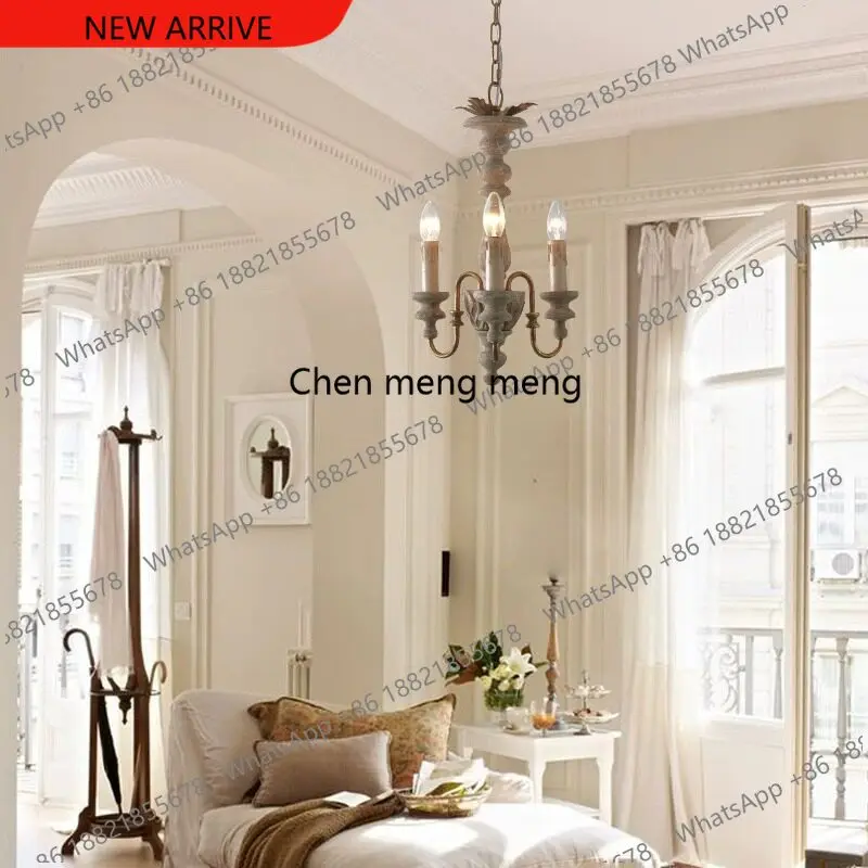 B182 American medieval wood chandelier bedroom cloakroom simple creative candle living room homestay three-head dining room lamp