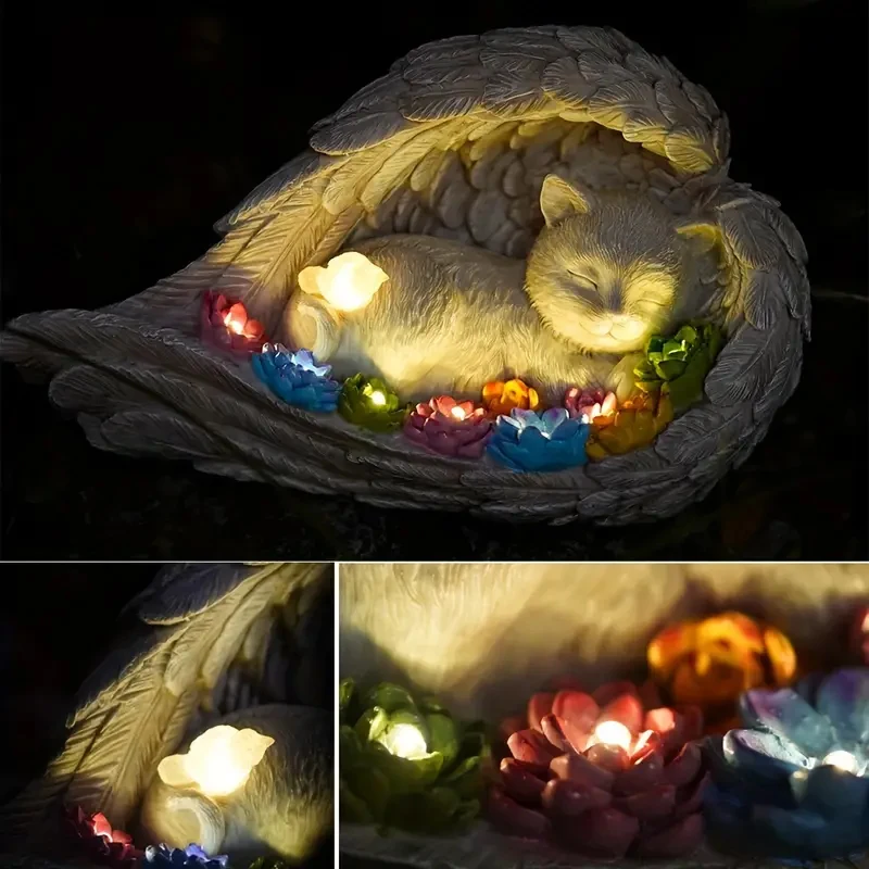 Angelic Puppy Memorial Resin Statue, Sleeping Dog/Cat in Angel Wings - Loving Memory Pet Memorial Stone for Dog or Cat