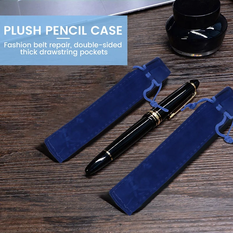 50 Pcs Blue Velvet Pen Pouch Sleeve Holder Single Pen Bag Case Pencil Bag