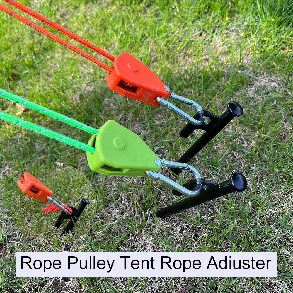 4Pcs 4m Camping Rope Tent Adjustable Rope 4PcsTent Pegs Ground Nails Set 1pc Nails Bag with Storage Bag Pulley Tensioner Ratchet