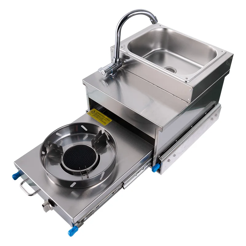 RV Pull-out Gas Stove With Sink Kitchen Cooker RV Stove Sink Combo Travel Trailer Caravan Motorhome