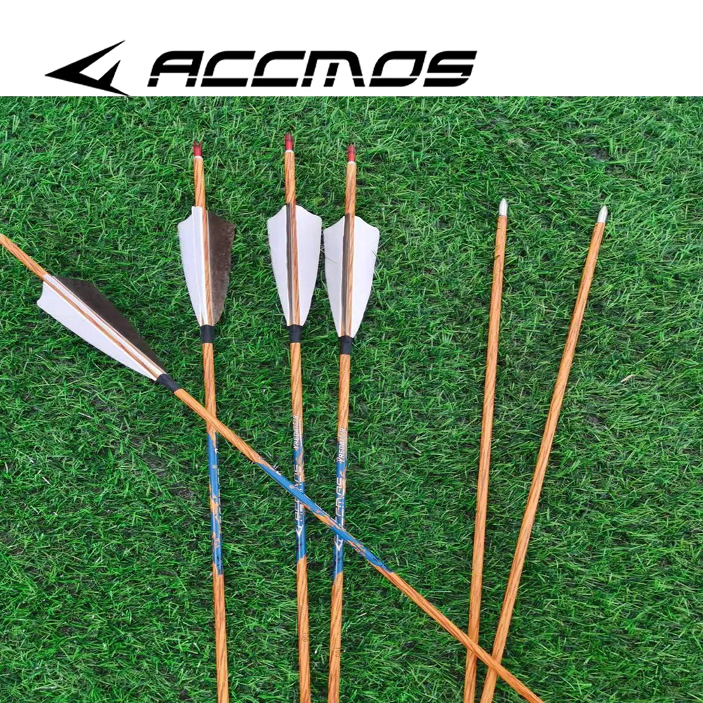 ACCMOS New Archery ID4.2 Wood Arrow Spine 600 700 800 Wood Skin Carbon per caccia tiro accessori per arco ricurvo