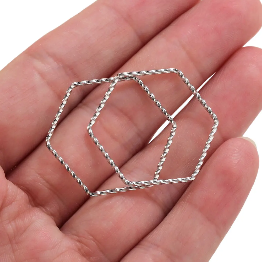 10 Stück Edelstahl Sechskant-Twist Große Kreisförmige Schmuckverbinder DIY-Verbinder Ohrringfassungen Blanko-Schmuckzubehör – Detail 6
