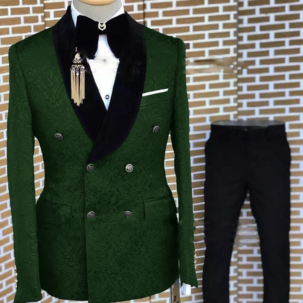 Traje Formal gris para hombre, chaqueta Floral, pantalones, conjunto de 2 piezas, esmoquin elegante para novio, Blazer guapo para fiesta y boda