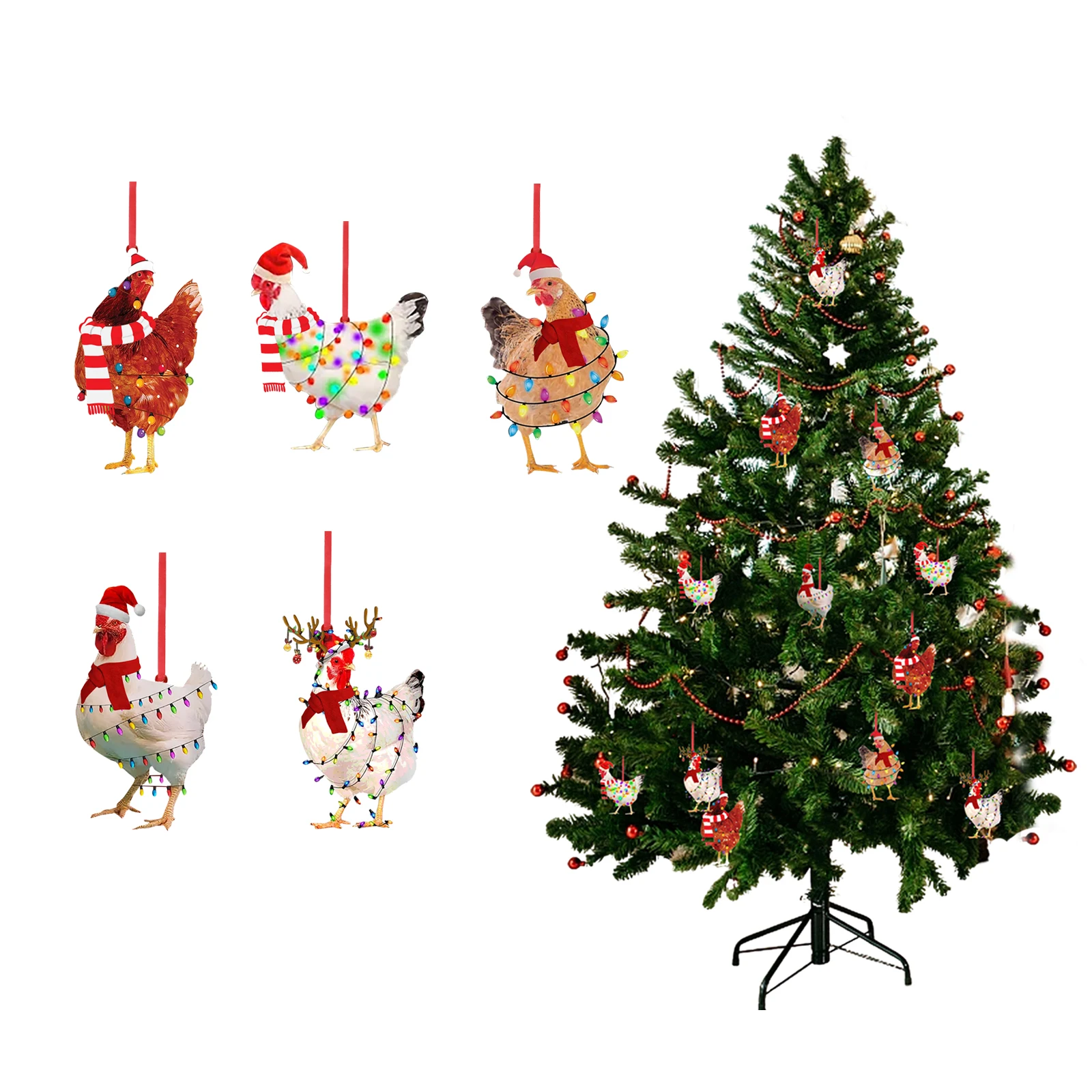 Christmas Ornaments Scarf Chicken Decorations Portable Wall Window DIY Front Door Wood Hanging Pendant