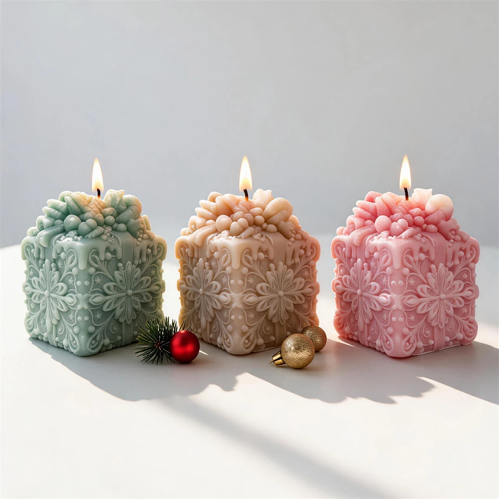 Weihnachtsgeschenkbox-Kerzenform, Schneeflocken-Geschenkbox, Weihnachts-Harz-Seifen-Silikonform, Gipsform, Festliche Dekoration