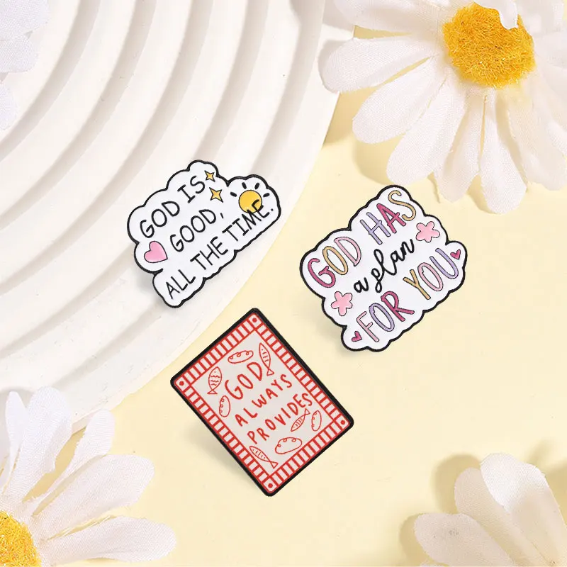 God Has A Plan For You Christian Faith Enamel Pin Christian Inspirational Text God Always Provides Brooch Clothes Badge Jewelry