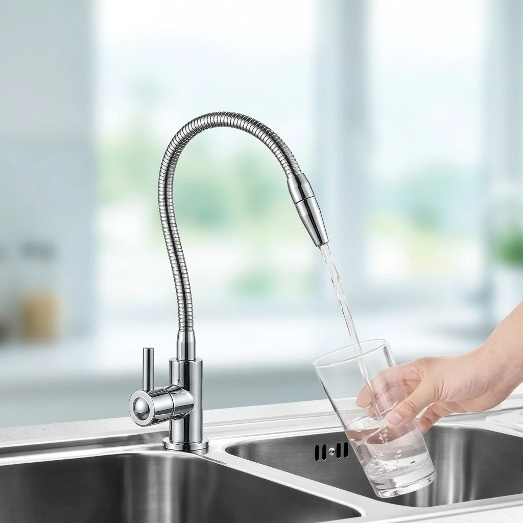 

Универсальный кран-фильтр для воды с гибким изливом, для систем обратного осмоса, из нержавеющей стали, быстроразъемное соединение 1/4" PE