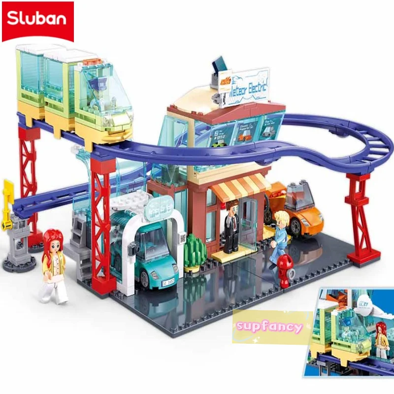 Sluban 379PCS Building Blocks Set City Street View New Energy Vehicle 4S Shop Educational Toy for Kids Presents