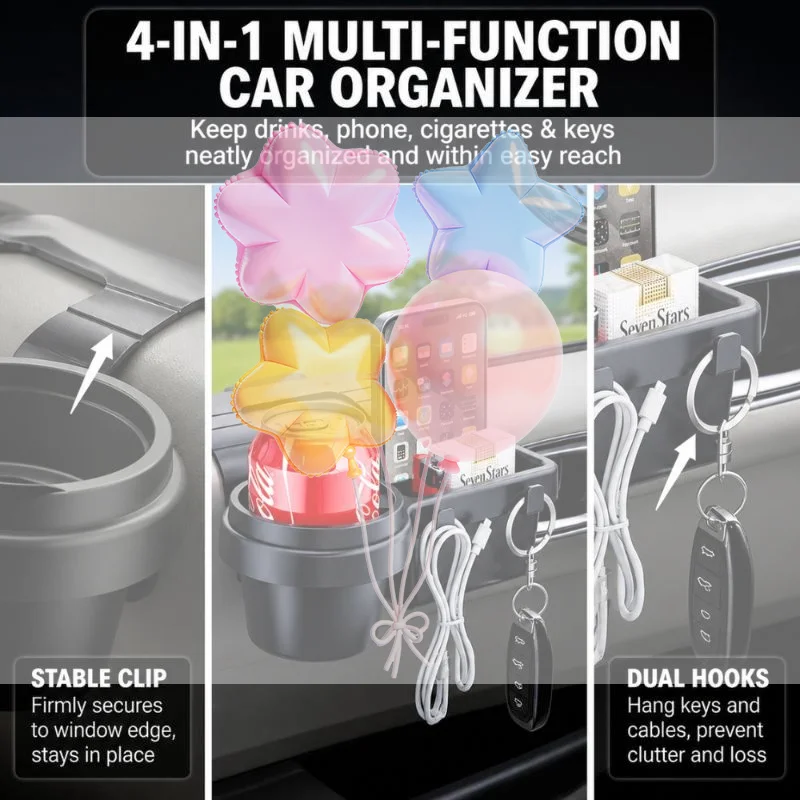 Car Multifunctional Cup Holder Eco-Friendly ABS Phone Holder Storage Rack Non-Toxic Organizer for Car Interior Daily Use