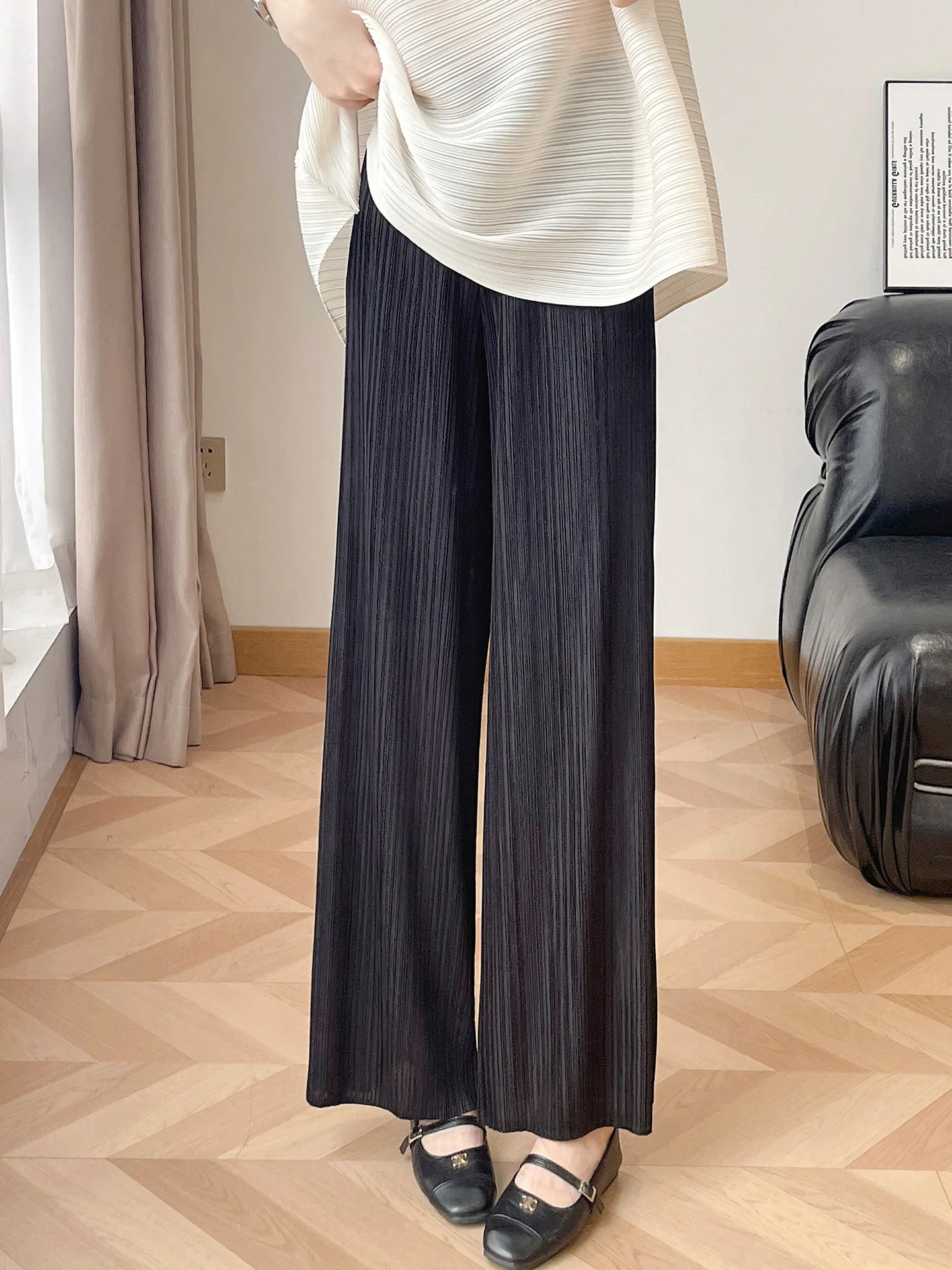 Summer New Loose Casual Pants Women's High Waist Wide Leg Pants Folded Pink Color Comfortable Loose Fit Straight Cut Trousers