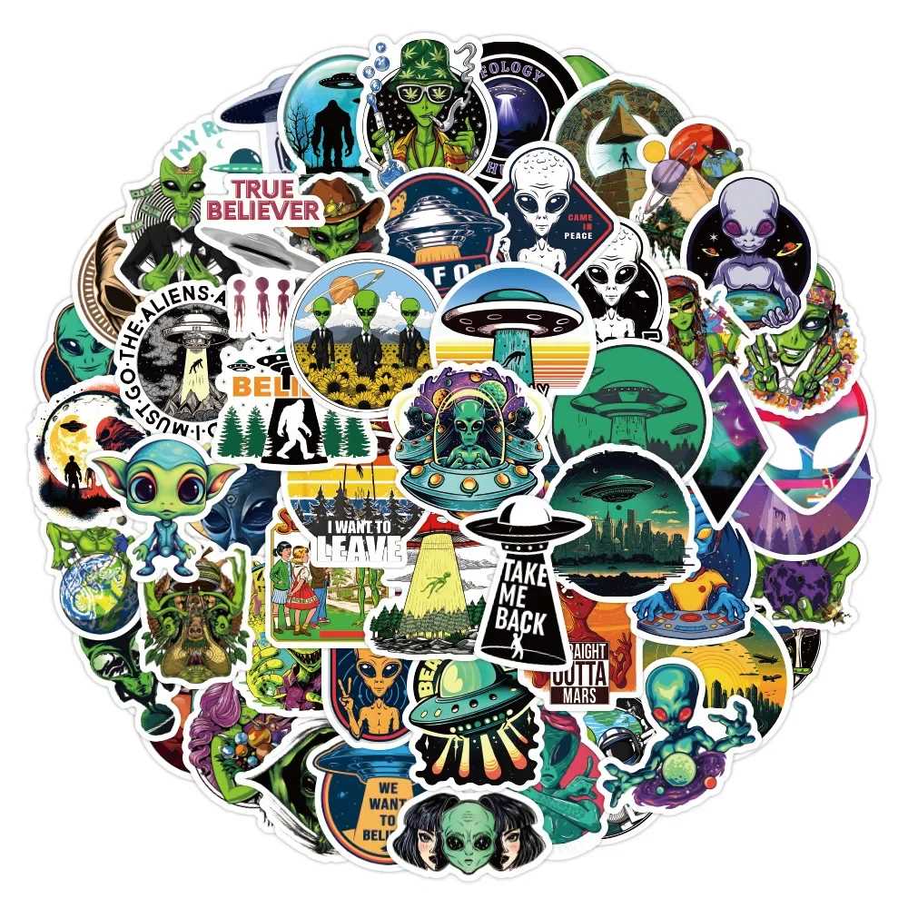 10/62Pcs Alien Stickers Exoplanets Ship UFO Colorful Decorative Sticker for Laptop Phone Case Luggage Suitcase Stationery