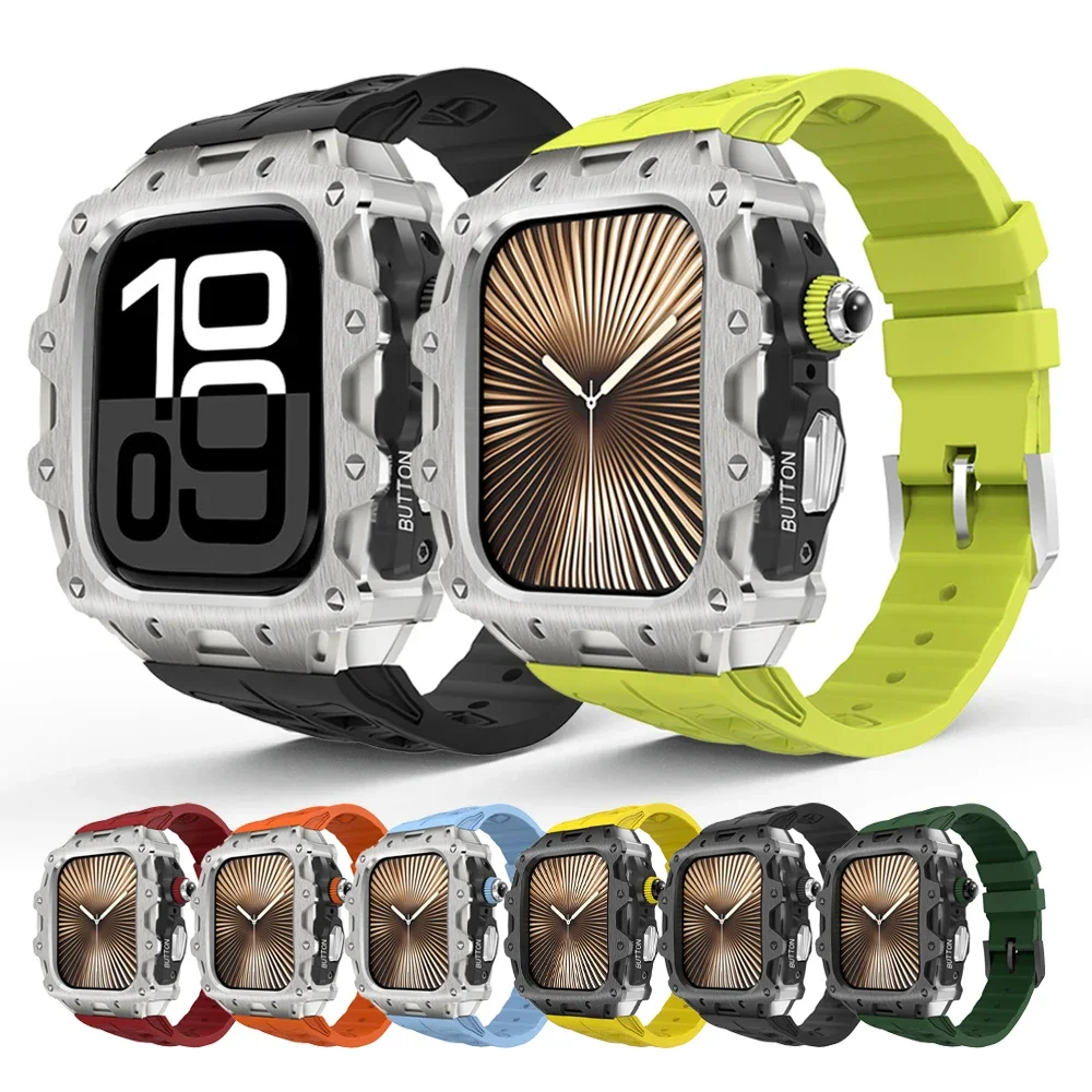 

Modification Kit Case Band for Apple Watch Series 10 46mm Luxury Sports Zinc Cover for Iwatch 10 46 Silicone Strap Men Watchband