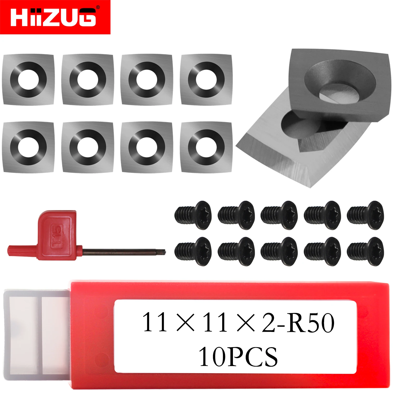 Square Carbide Inserts Cutters Espiral Helicoidal Plaina Áspera Woodtorneamento Lathe Tool Ferramentas de Carpintaria 11 mm 50 mm 10 Pcs