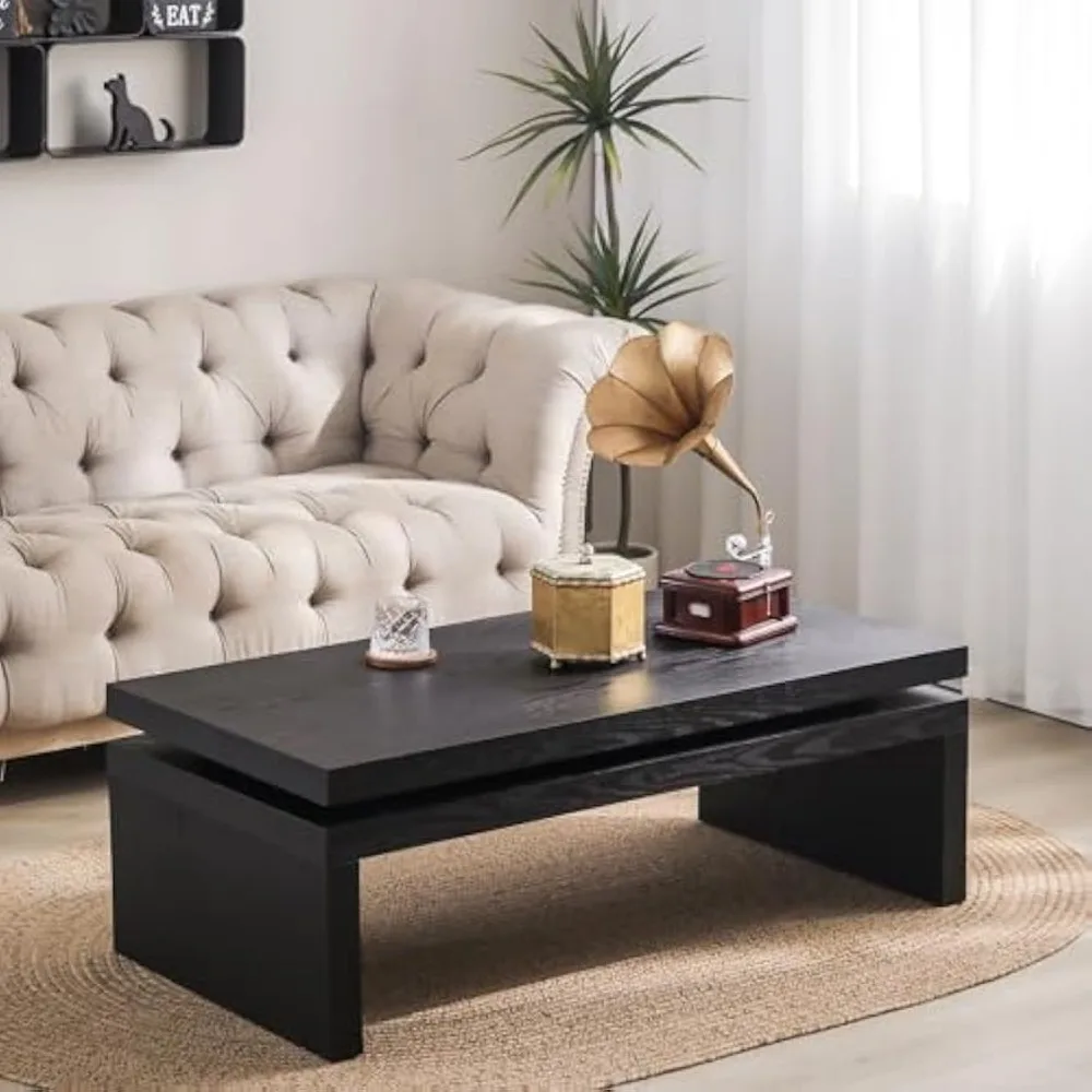 

Modern Coffee Table, Black Wooden Coffee Table, Rectangle Cocktail Tea Table for Living Room, 47.6" L* 23.6" W * 16.3" H