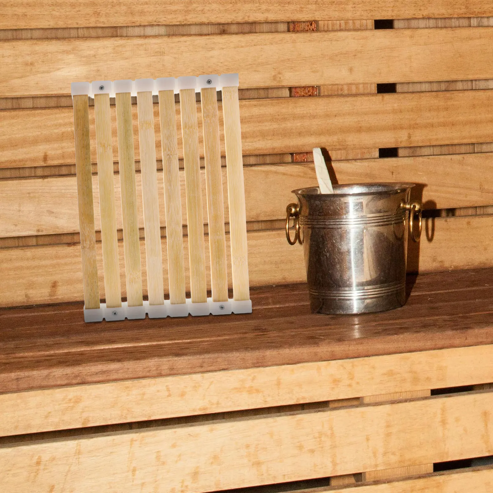 ベージュの竹製バスマット、手作りサウナクッション、浴室マット - Bamboo Bath Mat のレビューと価格