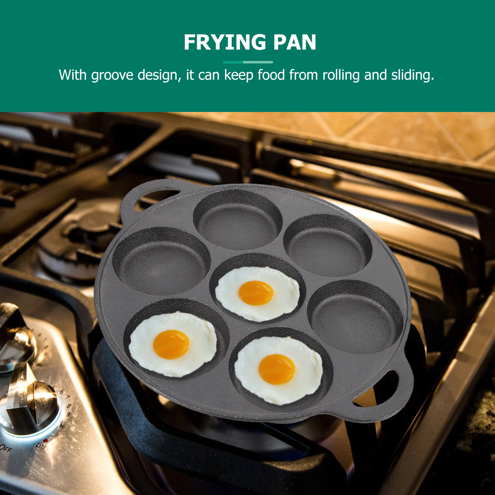

1pc 7 Holes Non Stick Egg Frying Pan Iron Omelette Pot Skid Resistant Ergonomic Design Heat Insulated Multi Purpose Cooking Pan