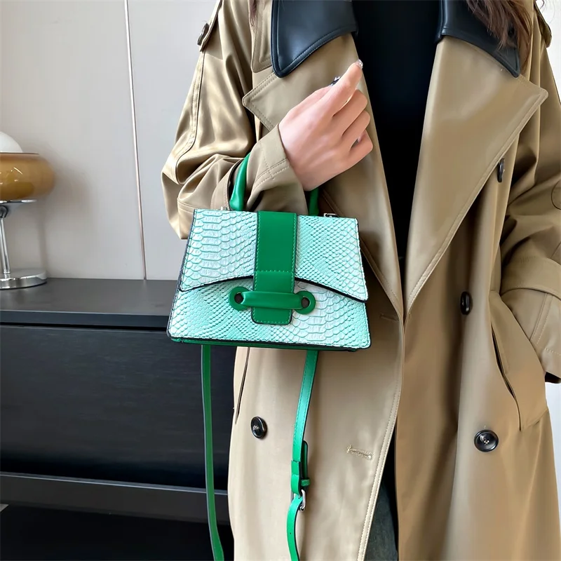 Alligator Leather Brand Bag Hourglass Handbag Contrast Color Crocodile Pattern Crossbody Bag With Short Handle Phone Purse Femme