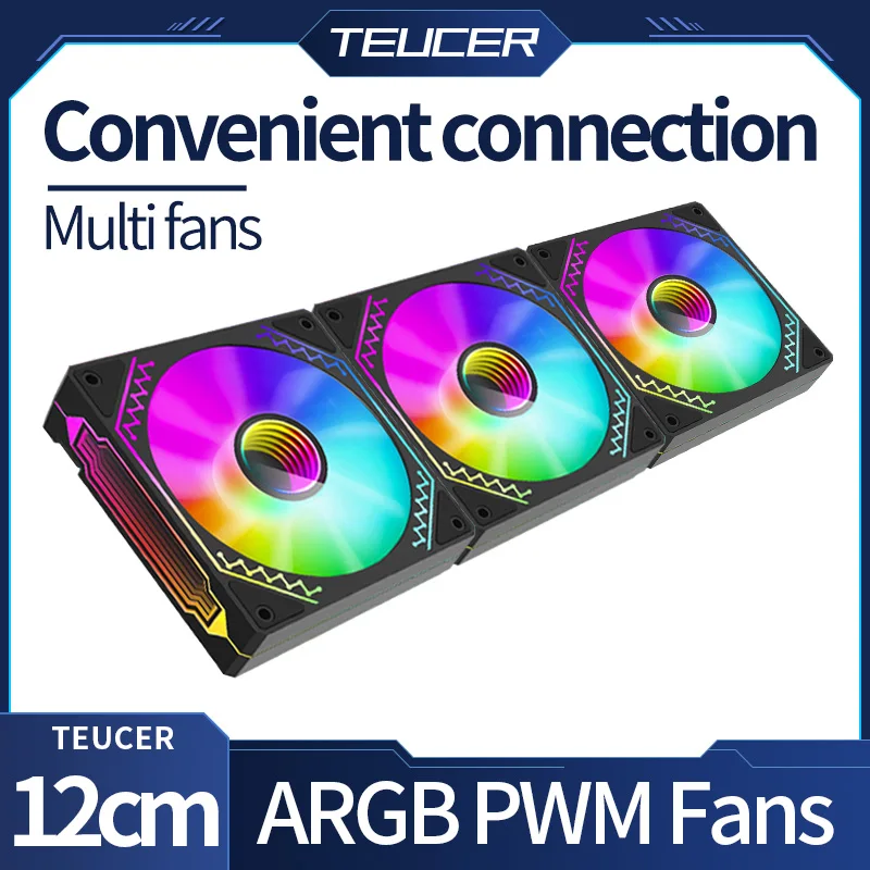 Teucer 120mm Gamer PC Case Cooling Fan Adjust Speed 12V4Pin PWM Adjustable Computer Fan Reflection of Mirror ARGB Ventilador