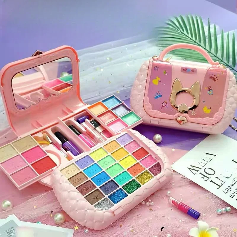 Hot  Makeup Toy Kits With Cosmetic Case Portable Playset Washable Makeup Toys Gift For Present Christmas Holiday Festival Gift