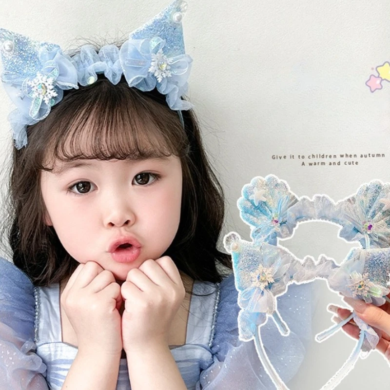 الأزرق سلسلة الأطفال مشبك شعر لطيف الكرتون المحيط حورية البحر الأميرة رباط شعر الاطفال الملحقات الدانتيل Bowknot الفتيات مشبك شعر