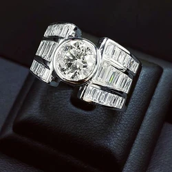 Huitan Gorgeous Women Rings with Brilliant Geometric Cubic Zircon Wide Band Luxury Trendy Wedding Party Fashionable Lady Jewelry