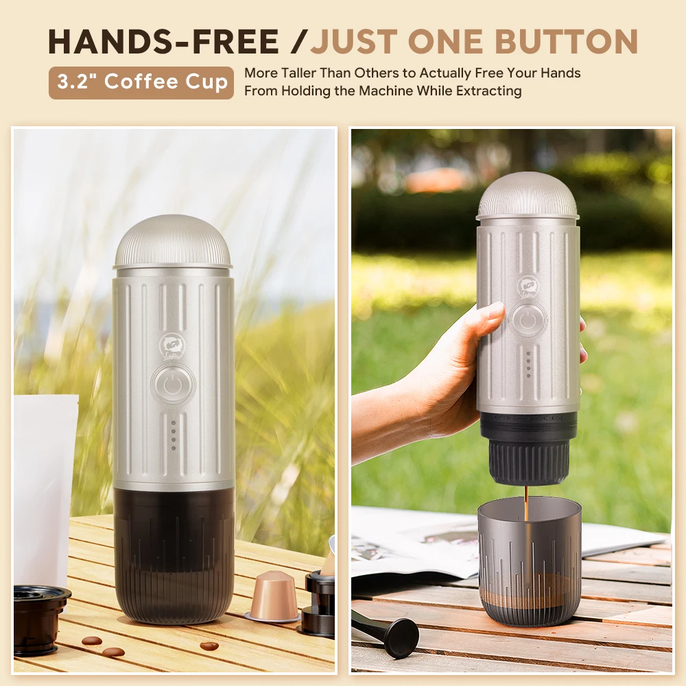 Outdoor Travel Coffee Machine Wireless Electric Portable Expresso Coffee Maker Fit Capsule Ground Coffee with Travel Bag Camping