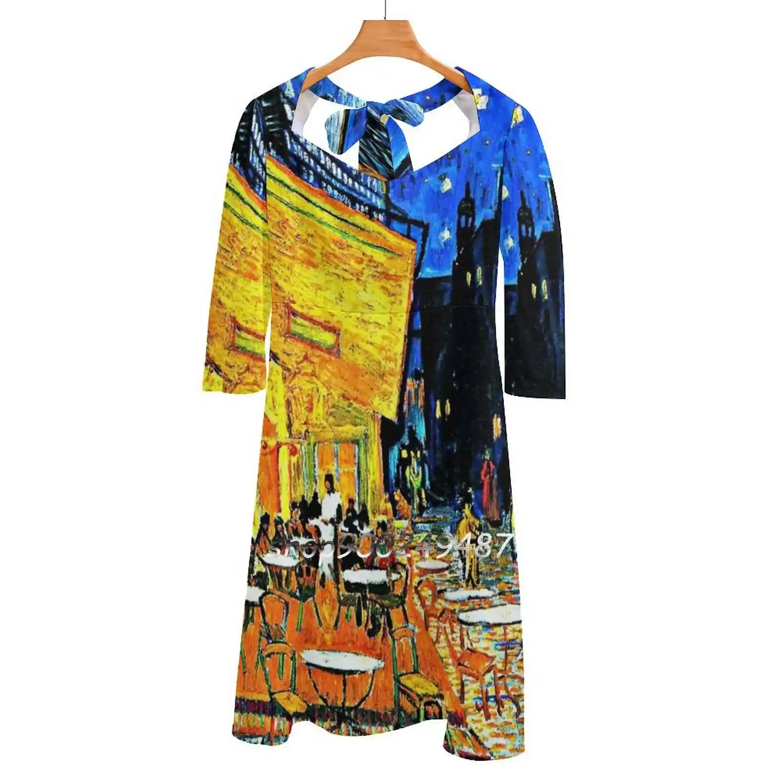 Van Gogh-Cafe Terrace , Place Du Forum , Arles Sweetheart Knot Flared Dress Fashion Design Large Size Loose Dress Famous Van