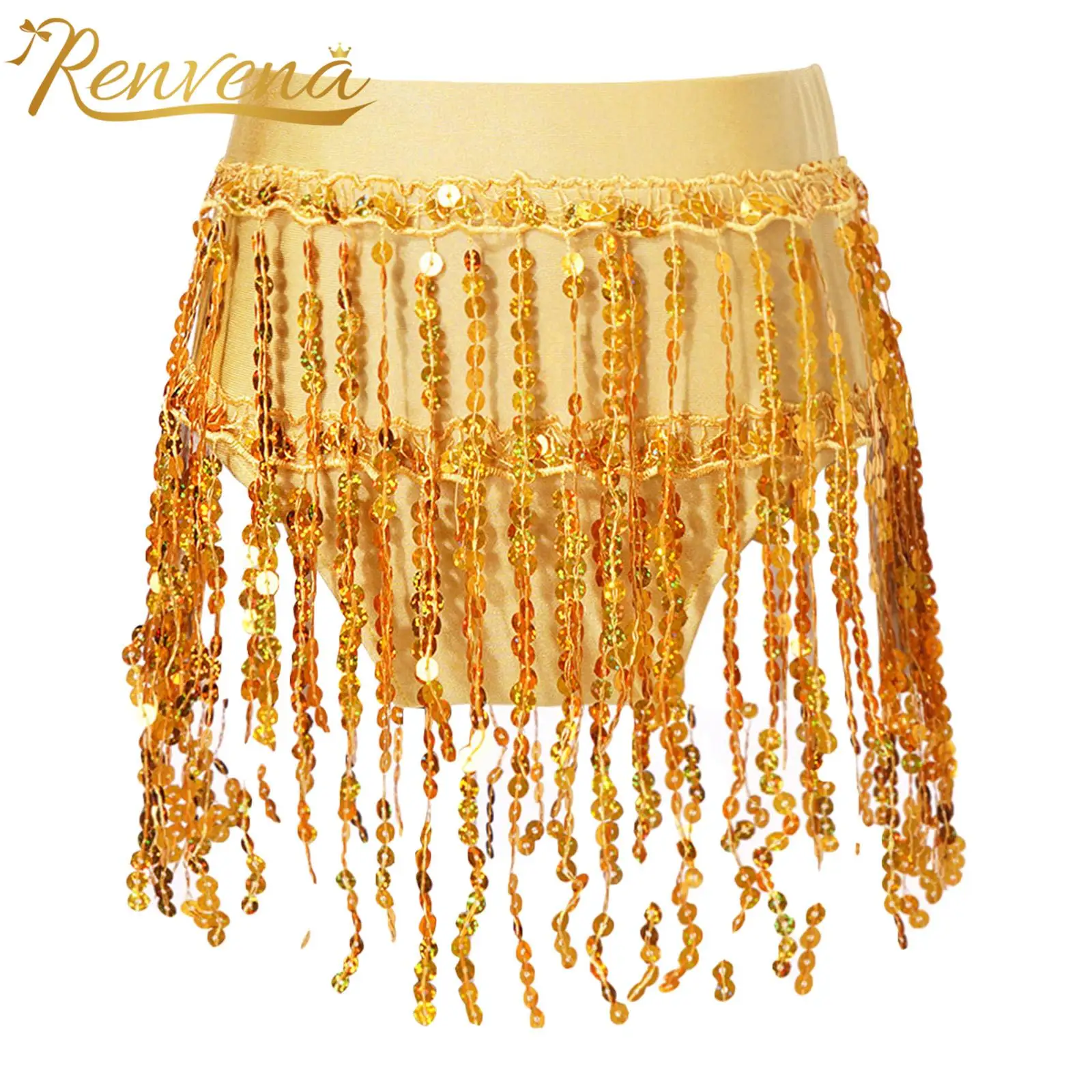 Kids Girls Sequins Tassels Skirts Elastic Waistband Bottoms Children Chacha Latin Dance Costume Samba Rumba Chacha Dancewear