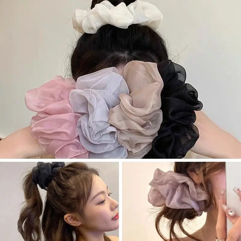 2024 Summer Organza Scrunchies Oversized Girls Sweet Elastic Hair Bands Lady Hair Accessories Chiffon Ponytail Holders Hair Rope