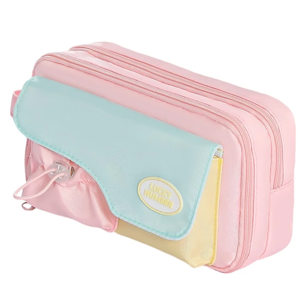 Large Capacity Macaron Color Pencil Bag Multi-layered Zipper Stationery Storage Bag Aesthetic Cosmetic Storage Pen Pencil Case