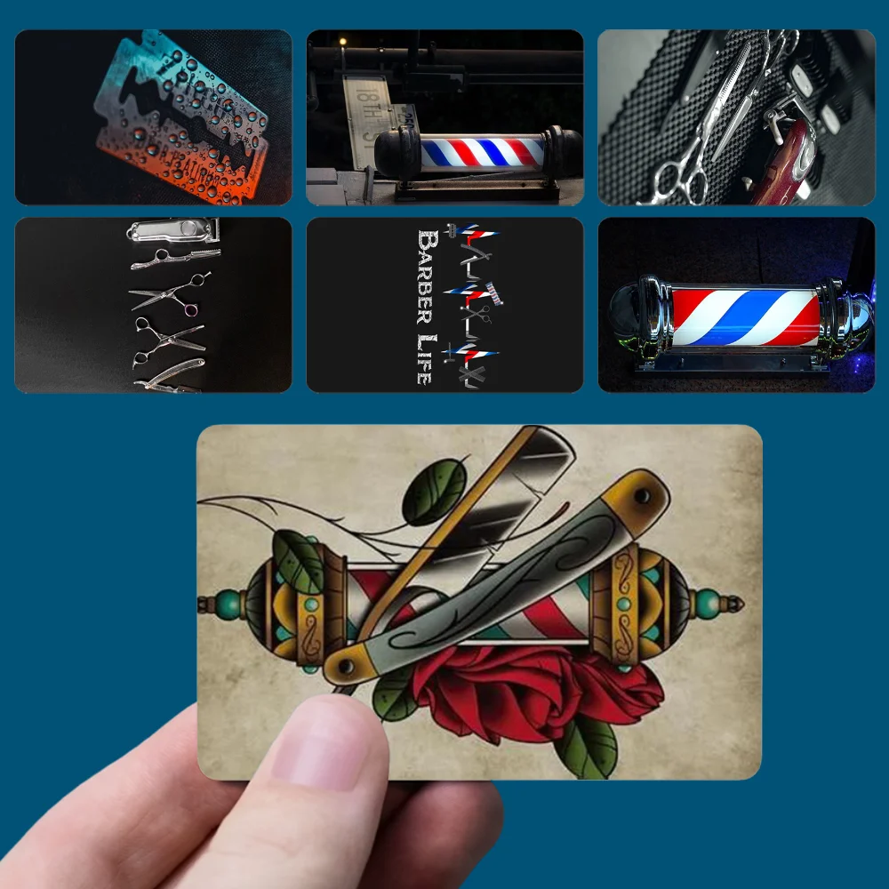 Barber Shop Hair Tools Stickers New Cartoon Card Debit Bank Charge Card Bus Metro Waterproof Sticker Decal Decoration