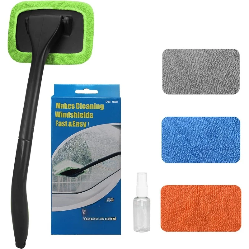 Microfiber Window Cleaning Tool with 4 Washable and Reusable Cloth Pad Head, Extendable Handle and Spray Bottle 6 Piece Set