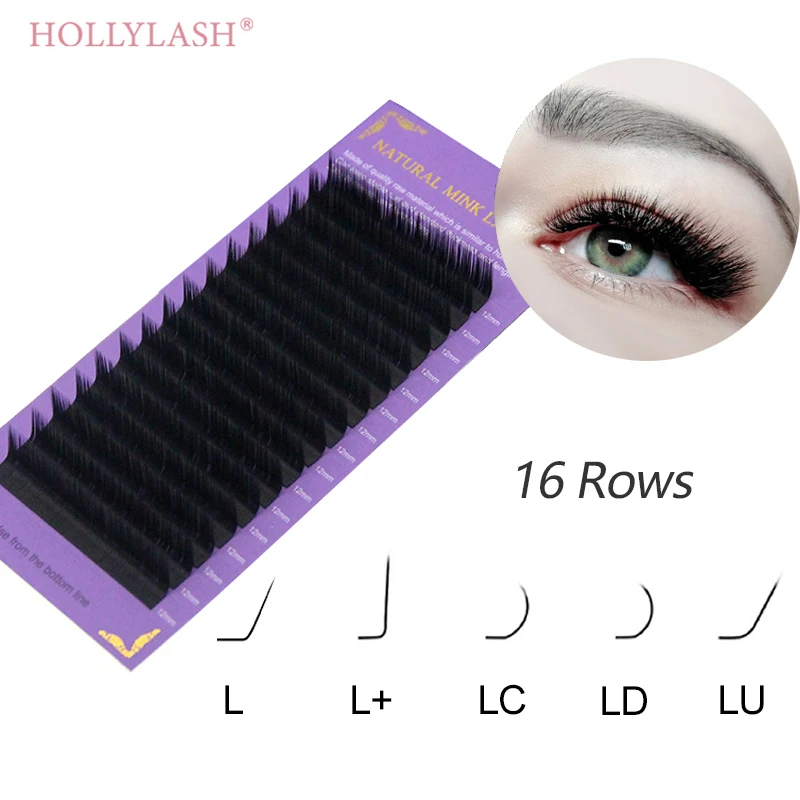 HOLLYLASH L حليقة الفردية لاش تمديد اليدوية لينة L +/LC/LD/LU(M) 7-15 مللي متر مزيج الحرير الطبيعي المنك الرموش الصناعية