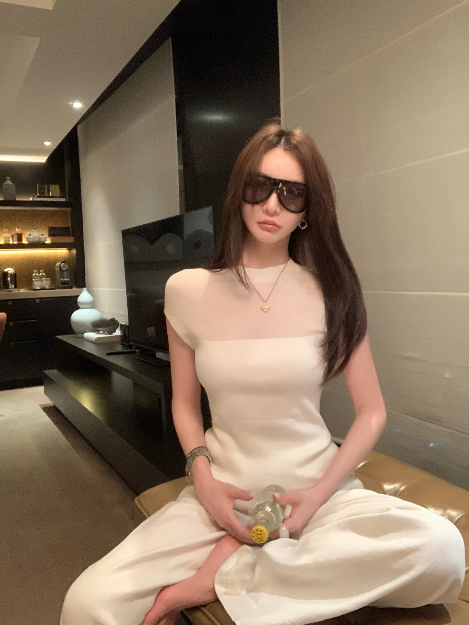 

Slimming Effect Knitted Short Sleeve T-Shirt Size Lady 77 Three-acetate Lyocell Misty Semi-transparent Women's Fashion Top