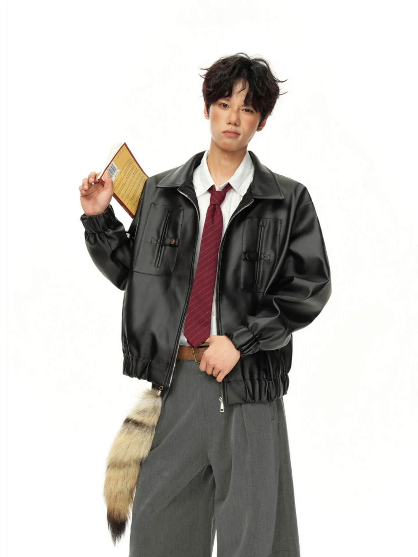 

Мужская куртка из искусственной кожи в американском ретро-стиле, свободного кроя, в мотоциклетном стиле, модная, осенняя, повседневная, с воротником-стойкой