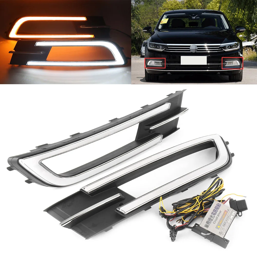 2 Pcs Car Front Bumber Turn Signal Lamp LED Daytime Running Lights Fog Light Left Right for VW Magotan Passat 2017 2018