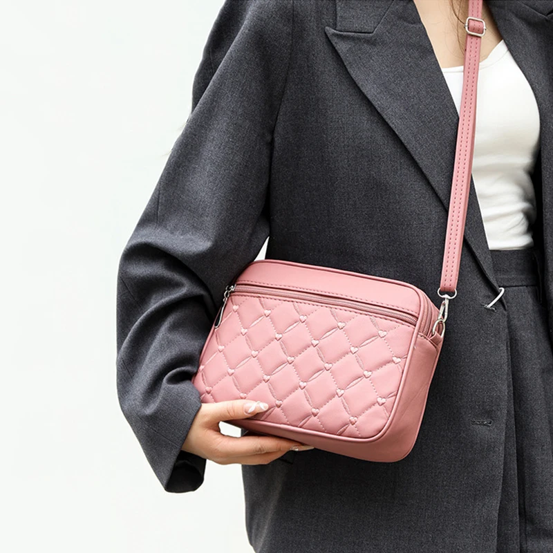 Women's Sling Shoulder Small Square Handbag Quilted Design PU Leather Crossbody Bag Versatile Messenger Bag
