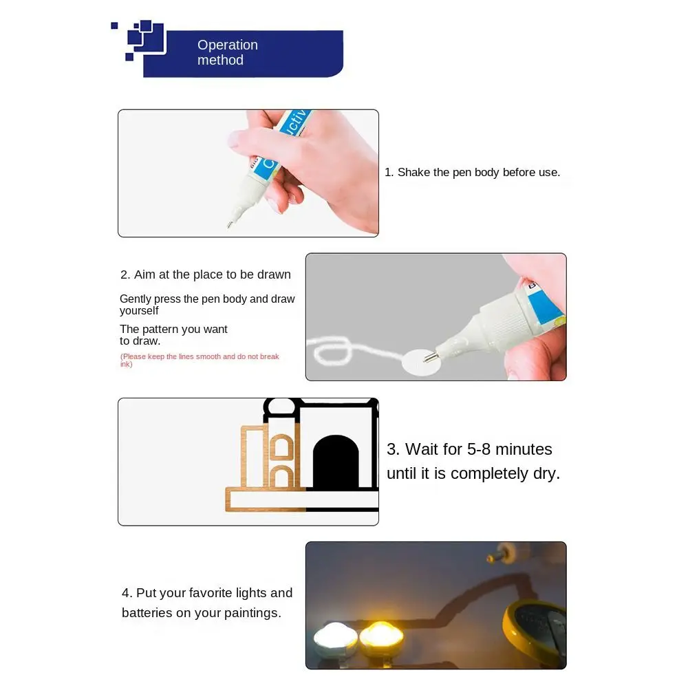 Imagem -06 - Caneta de Pintura Condutora para Circuito Experiment Luminous Card Circuits Artesanato Faça Você Mesmo Fácil de Usar Ferramentas de Reparação do Circuito
